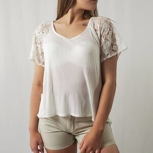 Victoria's Secret Lace Sheer Cold Shoulder Top -  L